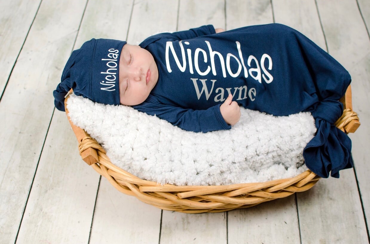 newborn boy gown and hat