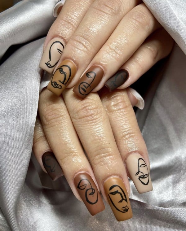 abstract face nail design