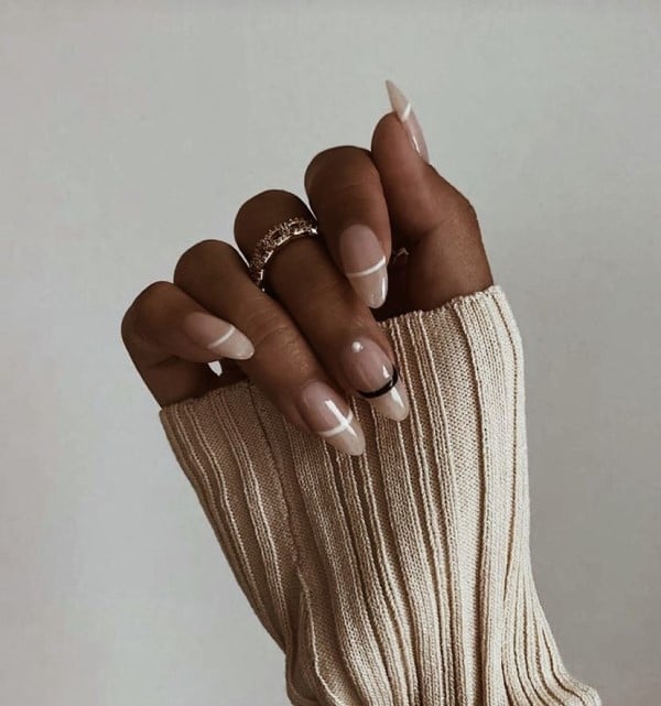 almond striped nails