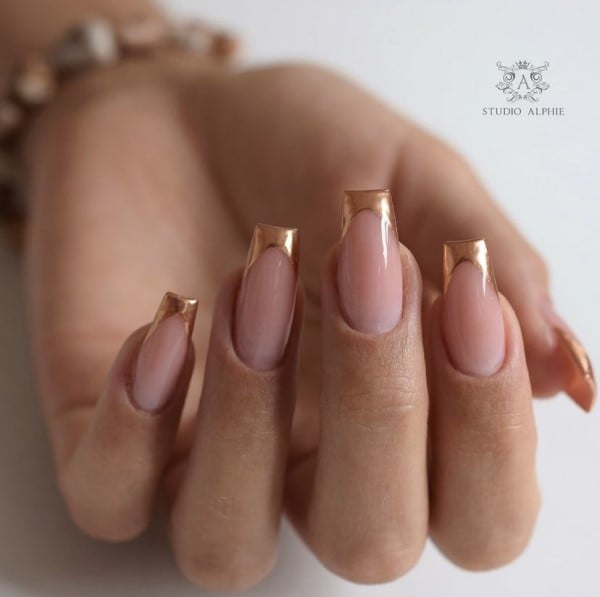gold french manicure
