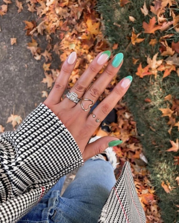 green and nude nails