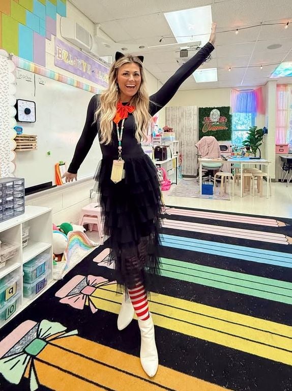 cute cat in the hat teacher costume