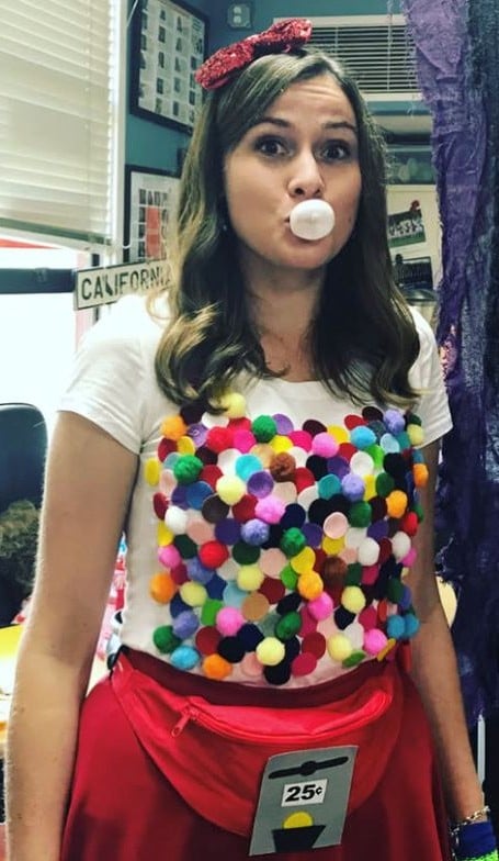 teacher Halloween costume DIY bubble gum machine