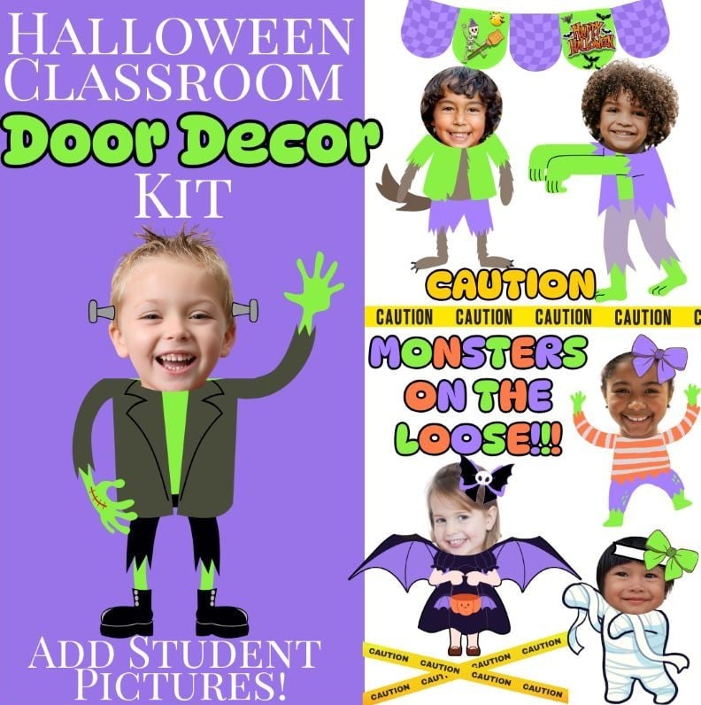 monster Halloween classroom door decor kit