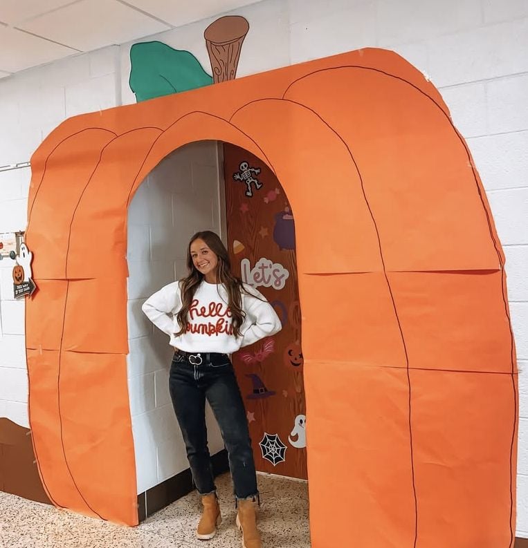giant pumpkin classroom door decor