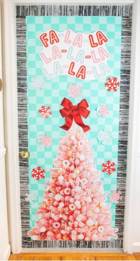 festive Christmas tree classroom door decor