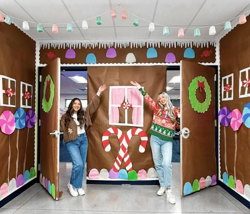 giant gingerbread house classroom door idea