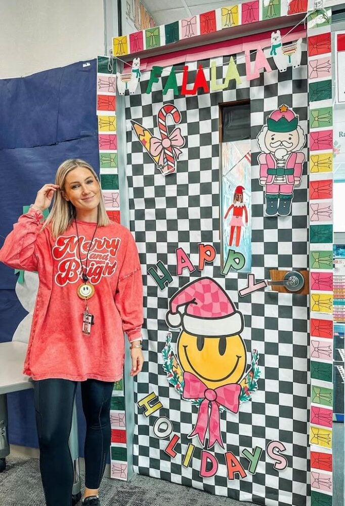 bright holiday door decor