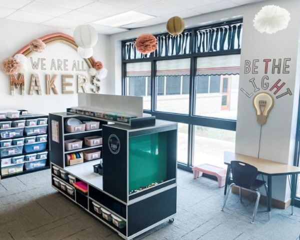 classroom setup idea with extra storage