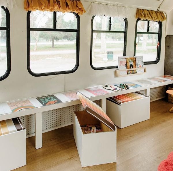 classroom setup with storage seating