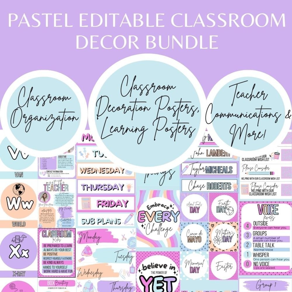 pastel classroom decor bundle