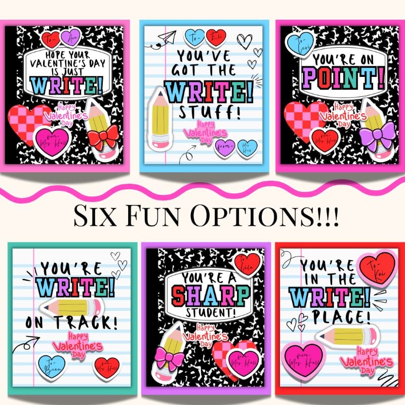 Composition Notebook Themed Valentine's Day Cards from Teachers