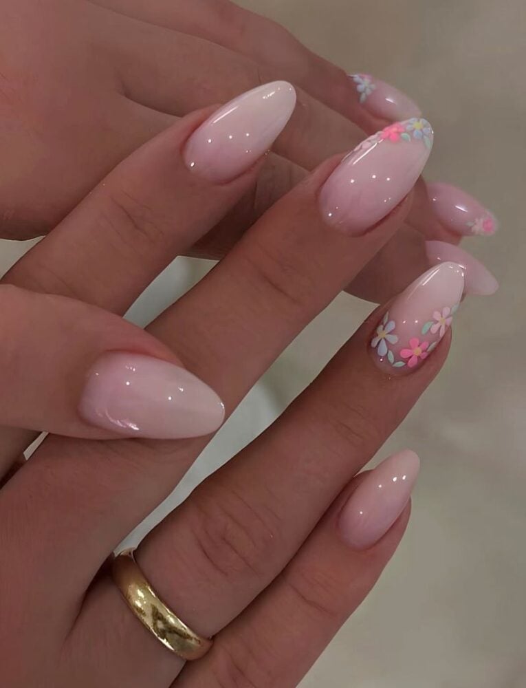 milky white floral nails