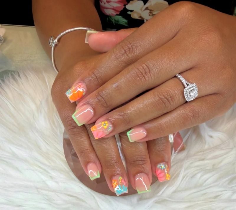 bright square tip florals