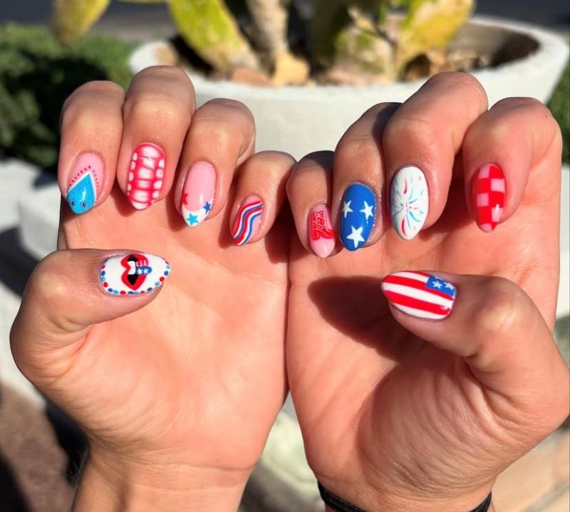 mismatched Fourth of July Nail Designs