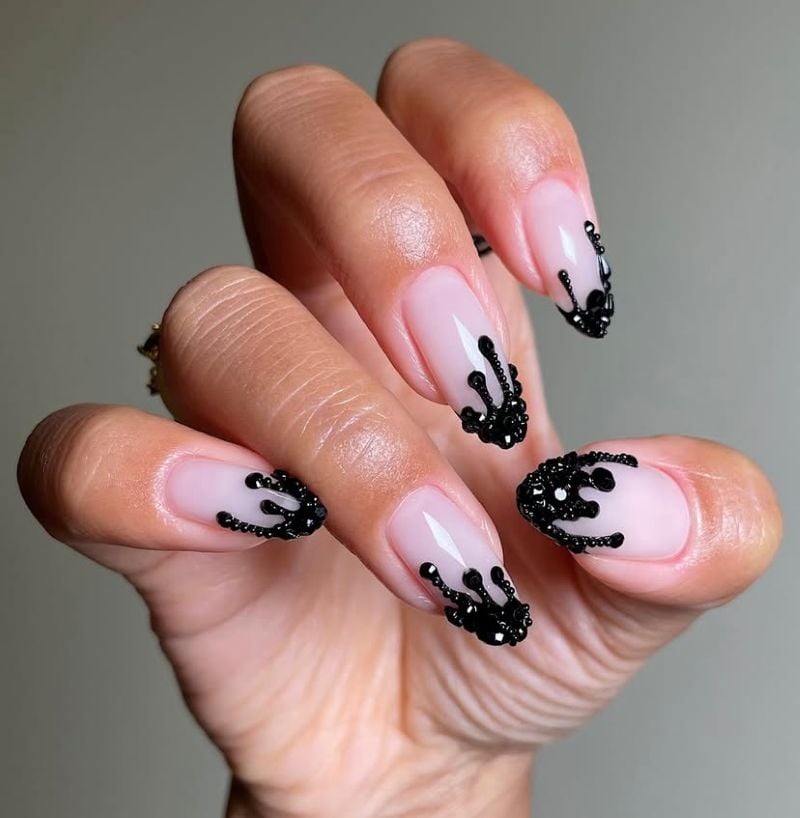 blood drip nail design black 3D Halloween nail art