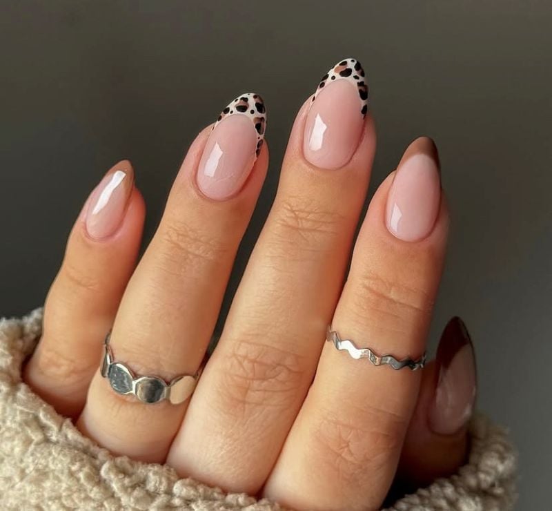 leopard print French tip nails