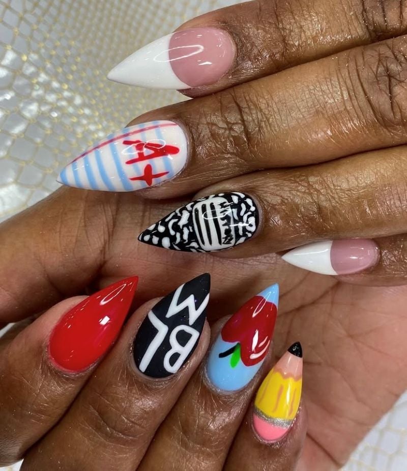 back to school nail design stiletto nails