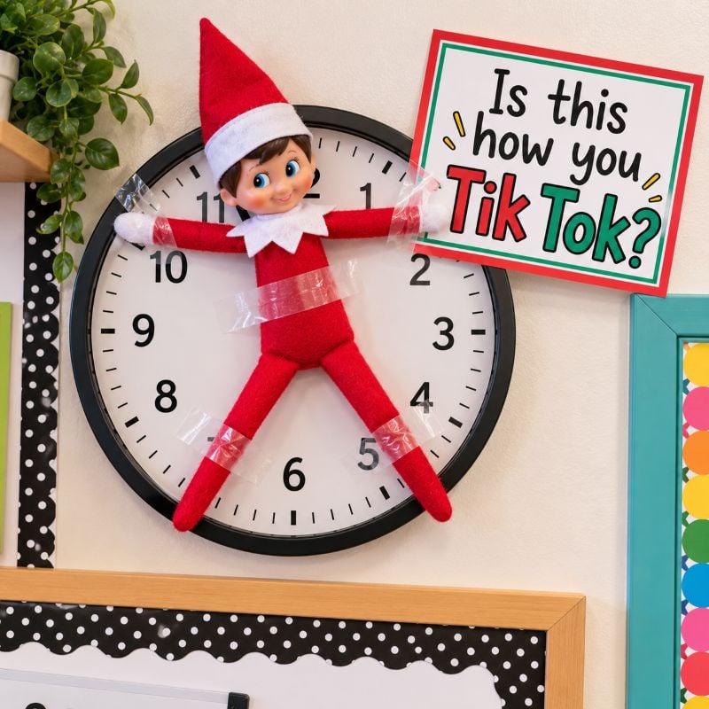 Elf Stuck on the Classroom Clock