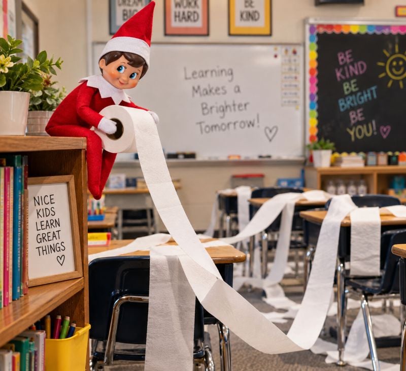 Mischievous Elf’s Classroom Toilet-Paper Prank