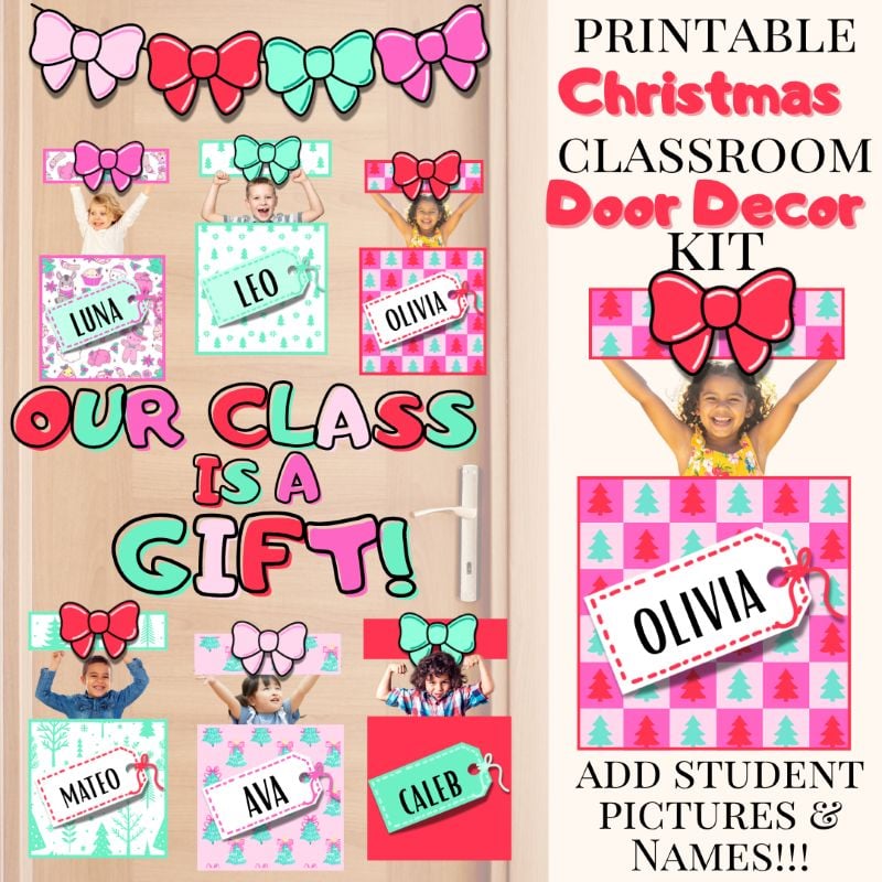 positive holiday classroom door