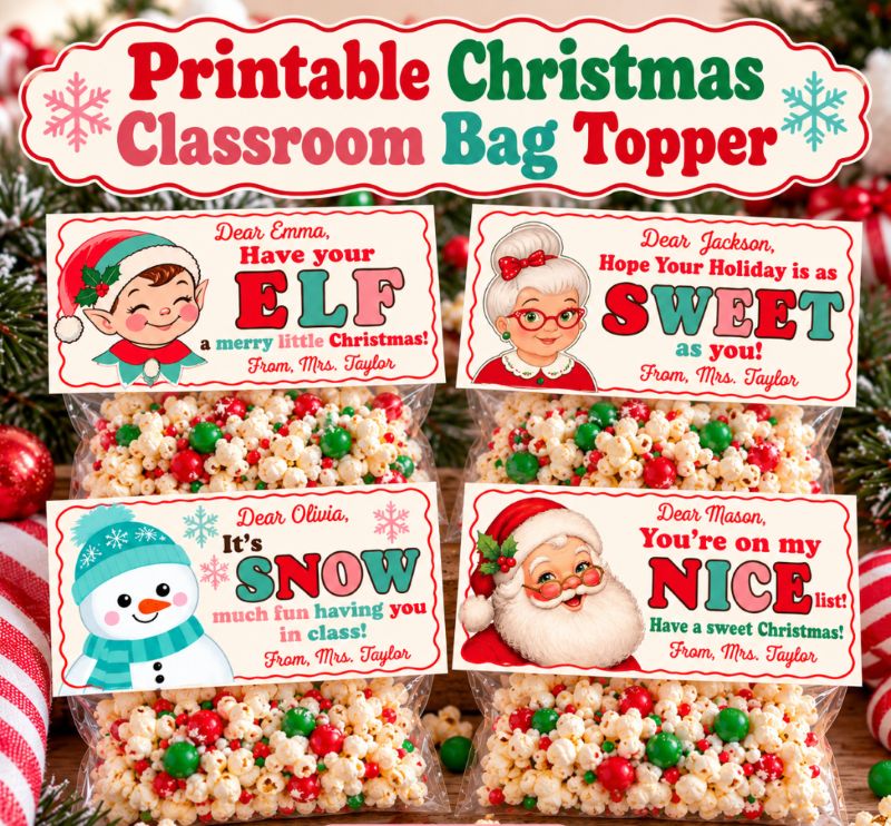Christmas classroom treat bag topper