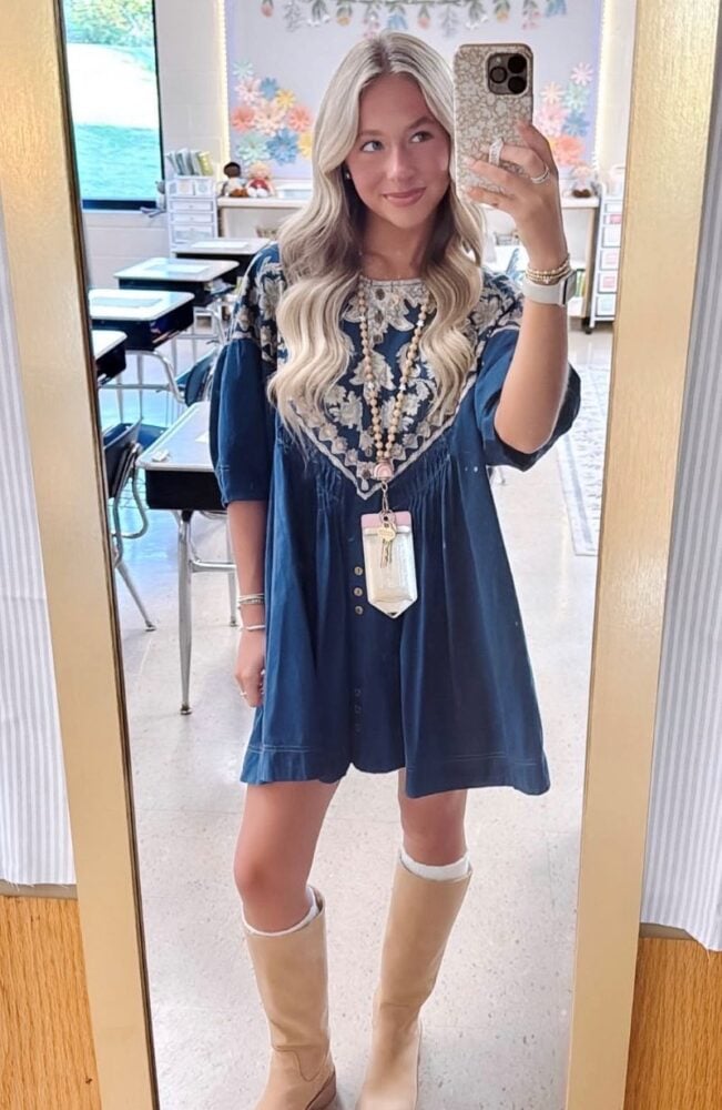 dress and boots teacher outfit