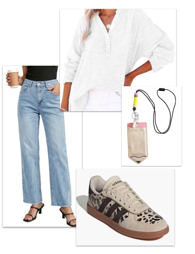 leopard print sneaker casual outfit idea